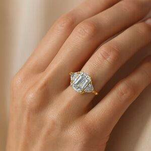 Elegant Gold Plated Over Solid Silver Emerald Cut 2.0ct Moissanite Stone
